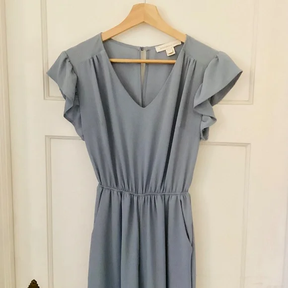 Monteau Woman's Size Small Blue Wide Leg Jumpsuit Ruffle Pant - Picture 3 of 10